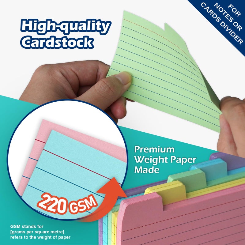 Olivo 100 Pack Tabbed Index Cards 3x5 Lined Index Card Dividers with Tabs 3 "" x 5 "", Colored, 220 GSM Thick Paper - Image 3